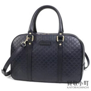 Gucci guccissima Leather Boston Bag Navy Blue Shoulder Handbag Double GG